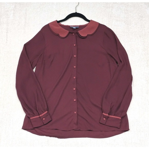 Modcloth Tops - ModCloth Women's Princess Highway Burgundy Scalloped Collar Blouse Size Large